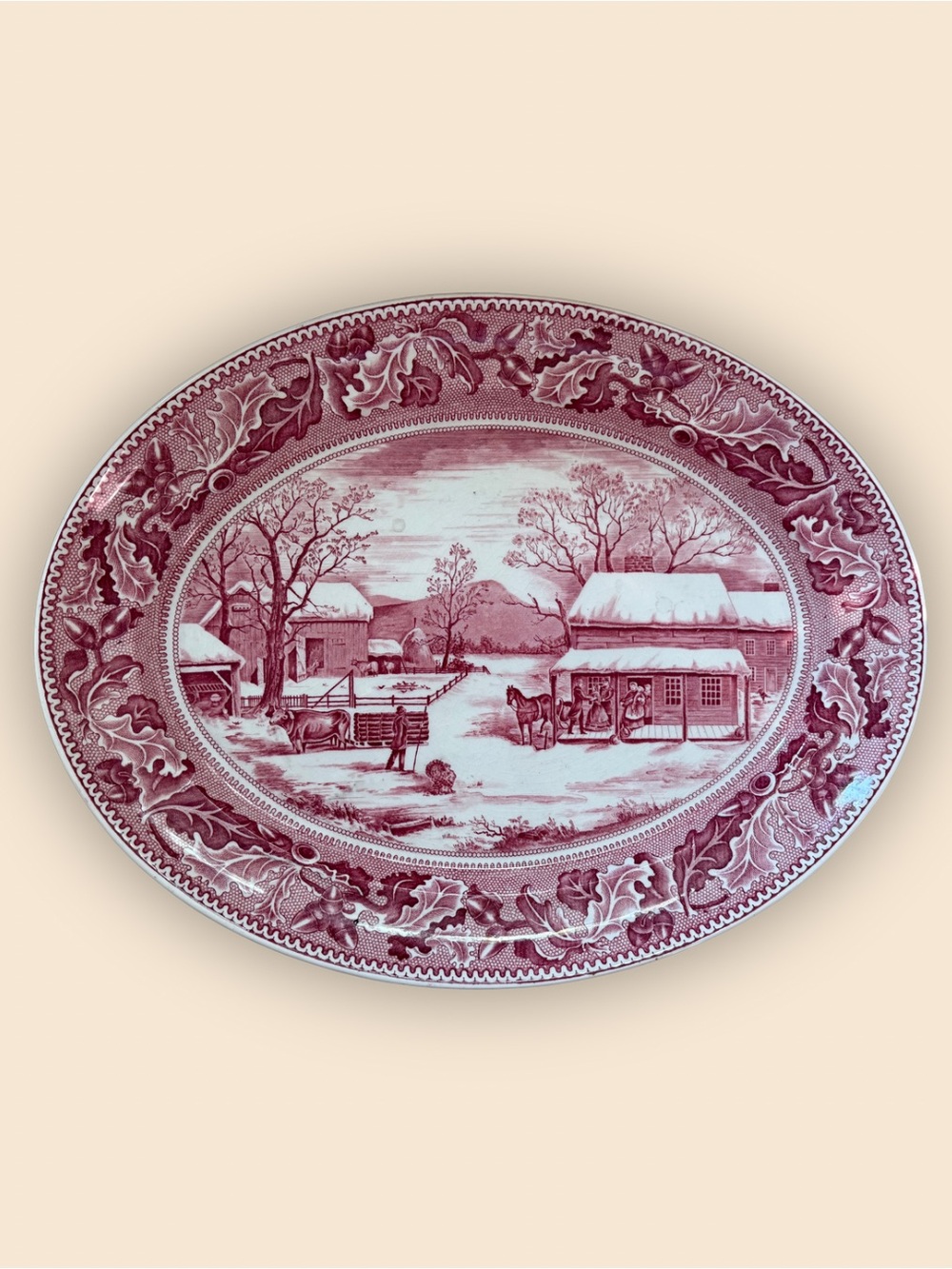 Johnson Bros. 1930s “Historic America Home for Thanksgiving” 20”x16” Turkey Plat